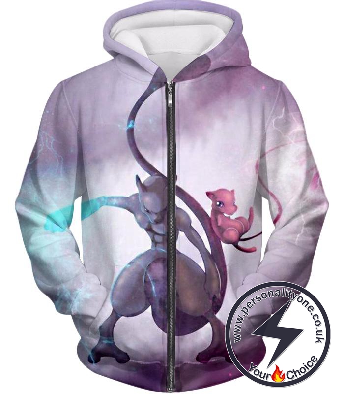 Pokemon Legendary Psychic Pokemons Mew x Mewto Cool White Zip Up Hoodie